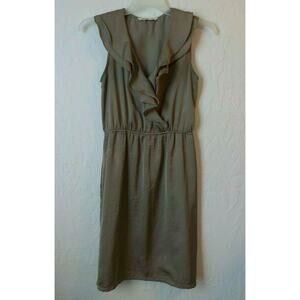 Old Navy Taupe Dress Ruffles V-Neck Elastic Waist Women Medium Neutral Beige